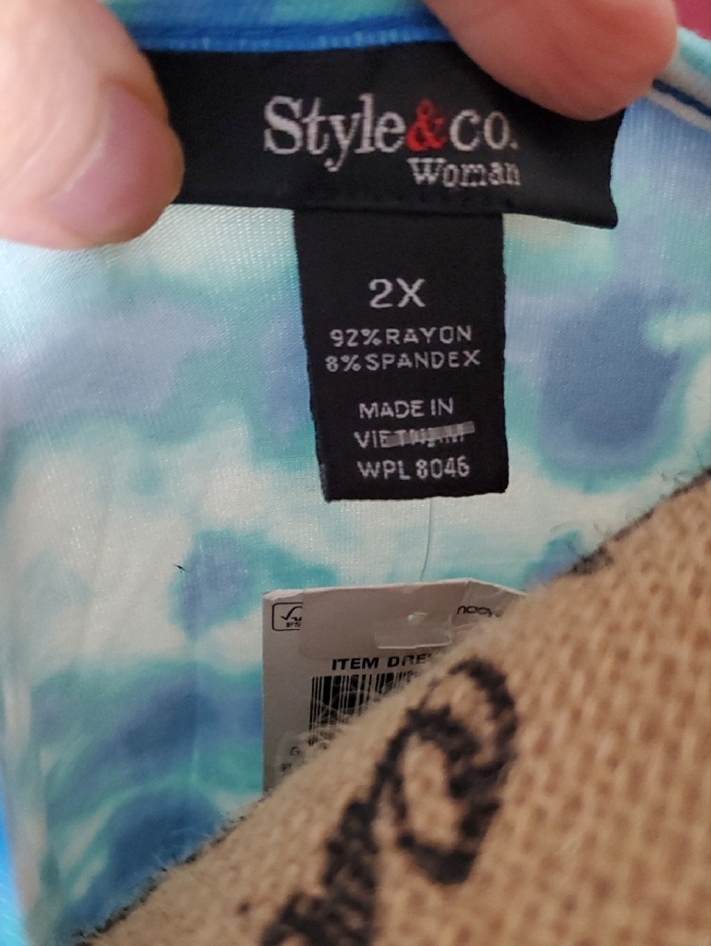 Style & Co. Stretchy Blue and White Tie-Dye Knot-Front Midi Dress Size 2X - Picture 6 of 10